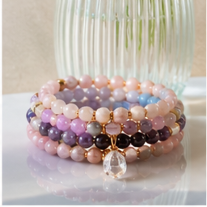 Crystal bracelet stack arranged for daily wear